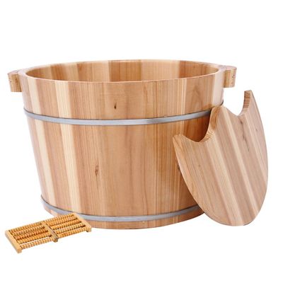 ERHANG Pedicure Basin High 25CM Foot Bath Barrel Home Massage Foot Tup to Send Wooden Barrels Middle-Aged and Elderly Health Care Gift,F