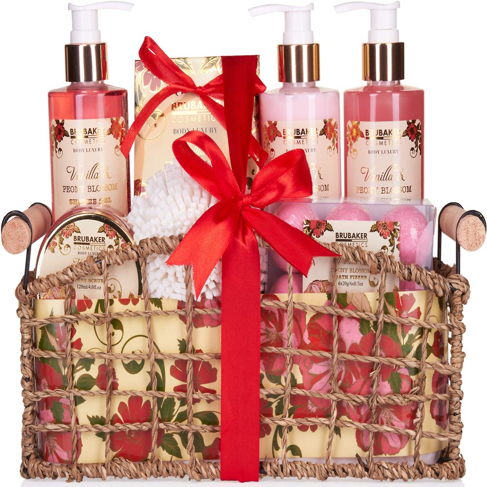 BRUBAKER Cosmetics 'Vanilla & Poeny Blossom' 14-Pieces Bath Gift Set in Decorative Basket