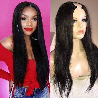 130 Density Natural Color Silky Straight U Part Wig Virgin Brazilian Human Hair Wigs For Black Women Middle Part 1X3 Opening Size Upart Wig (16", natural color)