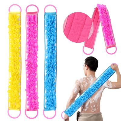3 PACK Double-Sided Lace Cloth Back Loofah Scrubber Bath Scrub Shower Sponge Long Exfoliating Back Scrubber Scratcher Strap With Handle, Cream Skin Wash Cleaner Applicator