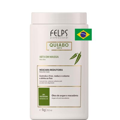 Felps Professional Quiabo Okra XBTX Brazilian Hair Treatment in Mass with Argan and Macadamia Oil, 1 Kg/Quiabo XBTX Tratamiento Capilar Brasileo en Masa con Aceite de Argn y Macadamia