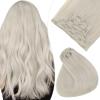 18 Inch Clip in Hair Extensions Platinum Blonde White Blonde Human Hair Extensions Natural Soft Straight Fine Hair Extensions 100g 7Pieces/Pack view 1