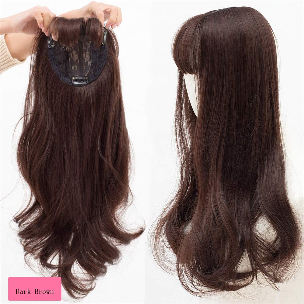 LXUE 22" Long Wavy Hair Toppers Closure with Clips Top Wiglet Topper for Women with Thinning Hair (Dark Brown)