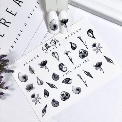 IBDI B&W elegant leaf and flower nail decals, Sliders for manicure or pedicure, Decal for nails, Slider for manicures and pedicures, Nail art, Creates stunning look
