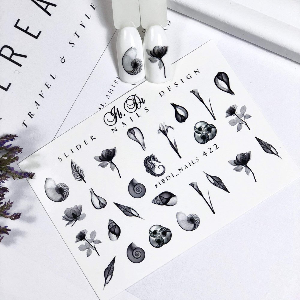 IBDI B&W elegant leaf and flower nail decals, Sliders for manicure or pedicure, Decal for nails, Slider for manicures and pedicures, Nail art, Creates stunning look