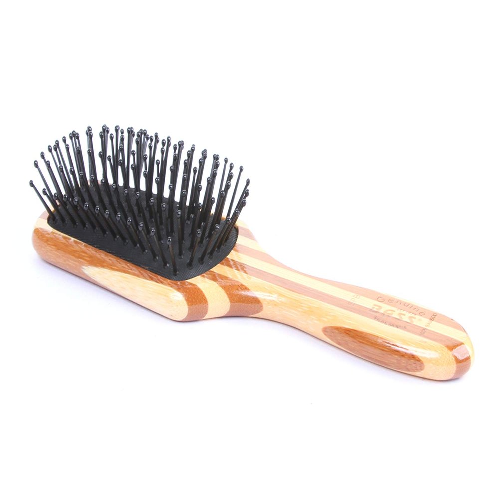 Bass Brushes | Style & Detangle Hair Brush | Professional Grade Nylon Pin | Pure Bamboo Handle | Small Paddle | Striped Finish | Model SPB - SB