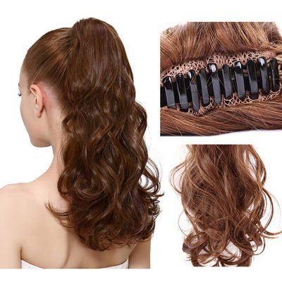 Jaw Claw Clip Ponytail Hair Pieces Clip in Human Hair Wavy Pony Tail Extensions by Remeehi 18Inch-105g, 30# Auburn Brown