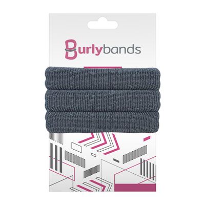 Burlybands Large Hair Ties for Thick, Heavy or Curly Hair - Non-Slip, Non-Damage, Seamless Women's Ponytail Scrunchies - Dk Gray, 3 Pcs