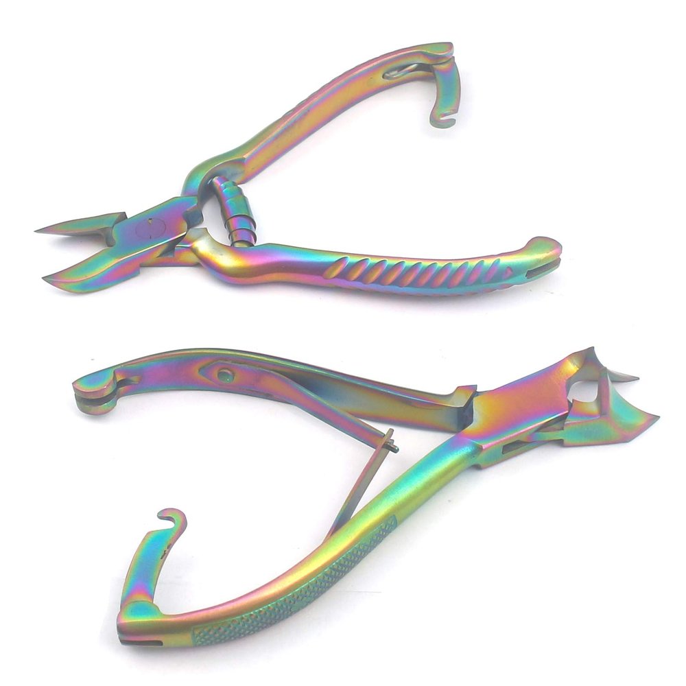 OdontoMed2011 Set of 2 Pieces Titanium Galaxy Multi Color Rainbow Toenail Nipper Cutter with Barrel Spring and Moon Shape Toenail Nipper Clipper