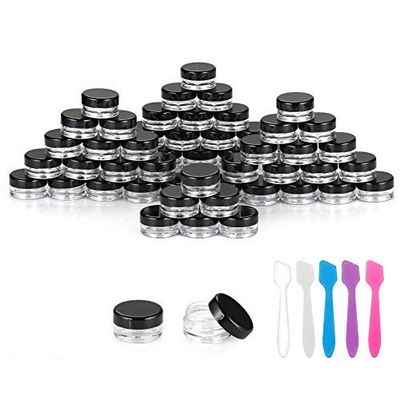 100 Pieces 3g Empty Clear Plastic Sample Containers with Lids Cosmetic Jars with 5 Pieces Mini Spatulas by Accmor