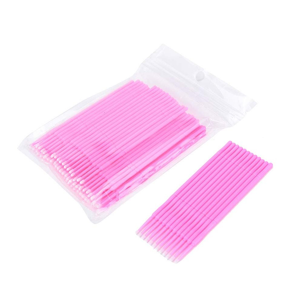 100 PCS Disposable Micro Brush Swab Applicators Eyelash Extension Mascara Wands (Pink)