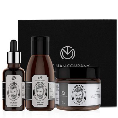 The Man Company Beard Care Kit with Beard Growth Oil, Beard Wash/Shampoo, Beard Wax with Almond & Thyme | 100% Natural Oil | Paraben & SLS Free