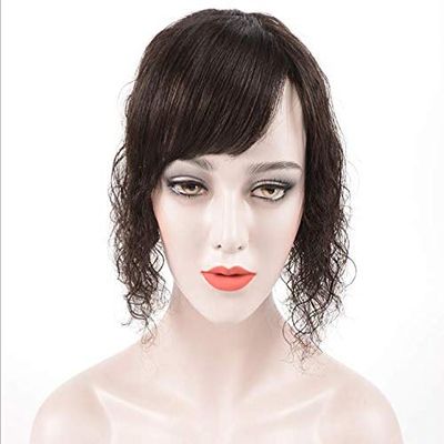 12" Curly Wavy Hair Toppers Real Human Hair for Women with bangs 3 Clips in Wiglet Hairpieces for Thinning Hair Loss