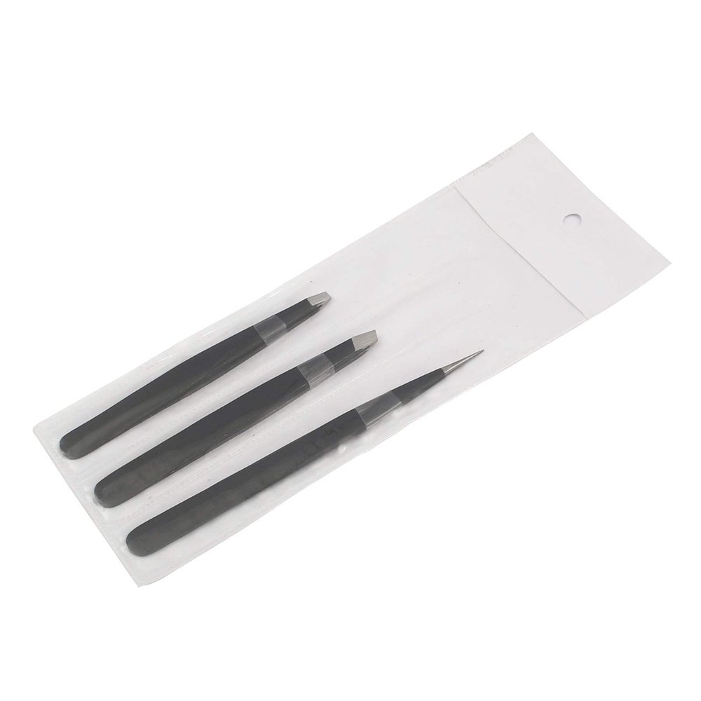 AAProTools Eyebrow Tweezer Set,3 Pcs Premium Stainless Steel Eyebrow Tweezers with Pouch,Tweezers Set with Slant, Straight and Pointed Tips - Precision Calibrated - (Black)