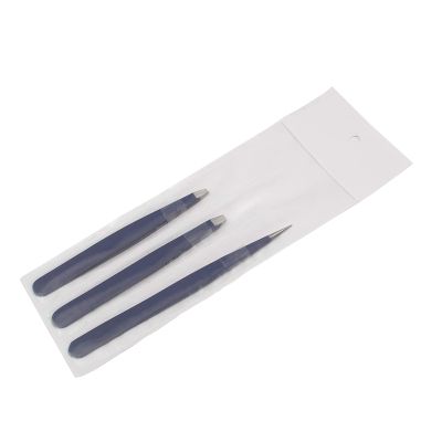 AAProTools 3 Premium Stainless Steel Eyebrow Tweezers with Pouch, Tweezers Set with Slant, Straight and Pointed Tips - Precision Calibrated - Best for Eyebrow, Ingrown Hair and Splinters (Blue) A+ Qua