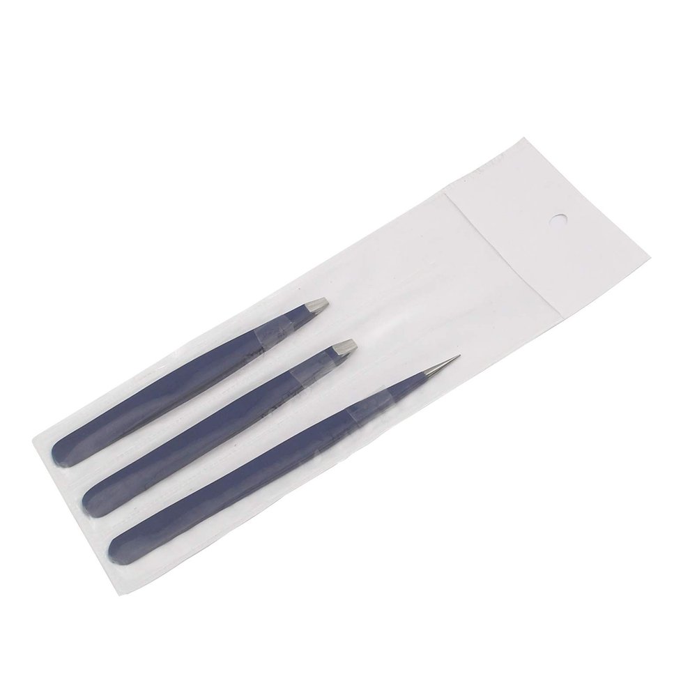 AAProTools 3 Premium Stainless Steel Eyebrow Tweezers with Pouch, Tweezers Set with Slant, Straight and Pointed Tips - Precision Calibrated - Best for Eyebrow, Ingrown Hair and Splinters (Blue) A+ Qua