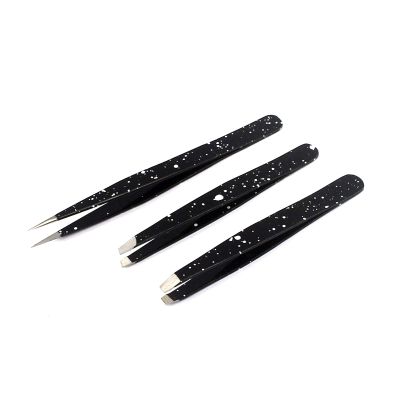 AAProTools Eyebrow Tweezer Set,3 Pcs Premium Stainless Steel Eyebrow Tweezers with Pouch,Tweezers Set with Slant, Straight and Pointed Tips - Precision Calibrated - (Black & White)