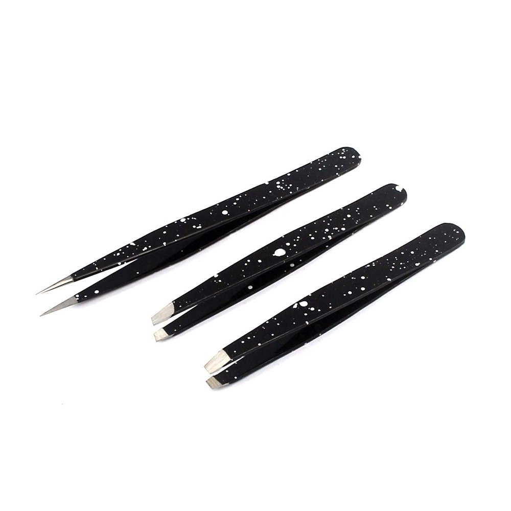 AAProTools Eyebrow Tweezer Set,3 Pcs Premium Stainless Steel Eyebrow Tweezers with Pouch,Tweezers Set with Slant, Straight and Pointed Tips - Precision Calibrated - (Black & White)