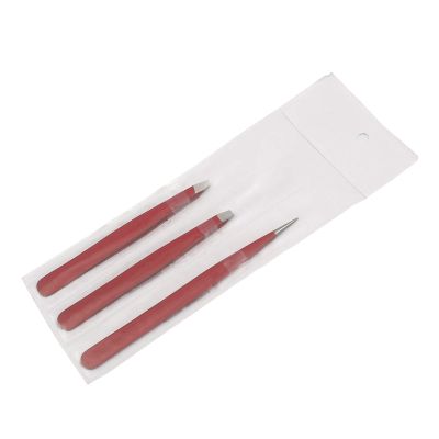 AAProTools 3 Premium Stainless Steel Eyebrow Tweezers with Pouch, Tweezers Set with Slant, Straight and Pointed Tips - Precision Calibrated - Best for Eyebrow, Ingrown Hair and Splinters (Red) A+ Qual