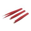 AAProTools 3 Premium Stainless Steel Eyebrow Tweezers with Pouch, Tweezers Set with Slant, Straight and Pointed Tips - Precision Calibrated - Best for Eyebrow, Ingrown Hair and Splinters (Red) A+ Qual view 2