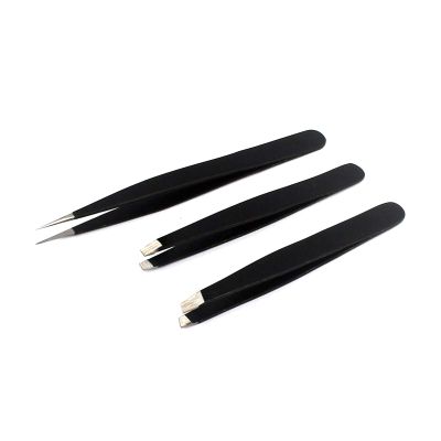 AAProTools 3 Premium Stainless Steel Eyebrow Tweezers with Pouch, Tweezers Set with Slant, Straight and Pointed Tips - Precision Calibrated - Best for Eyebrow, Ingrown Hair and Splinters (Black Coated