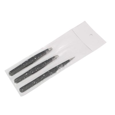 AAProTools 3 Premium Stainless Steel Eyebrow Tweezers with Pouch, Tweezers Set with Slant, Straight and Pointed Tips-Precision Calibrated-Best for Eyebrow, Ingrown Hair and Splinters (Black & White)