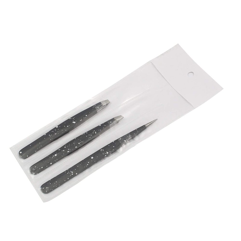 AAProTools 3 Premium Stainless Steel Eyebrow Tweezers with Pouch, Tweezers Set with Slant, Straight and Pointed Tips-Precision Calibrated-Best for Eyebrow, Ingrown Hair and Splinters (Black & White)