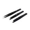 AAProTools 3 Premium Stainless Steel Eyebrow Tweezers with Pouch, Tweezers Set with Slant, Straight and Pointed Tips-Precision Calibrated-Best for Eyebrow, Ingrown Hair and Splinters (Black & White) view 2