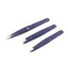 AAProTools 3 Premium Stainless Steel Eyebrow Tweezers with Pouch, Tweezers Set with Slant, Straight and Pointed Tips - Precision Calibrated - Best for Eyebrow, Ingrown Hair and Splinters (Blue & White view 1