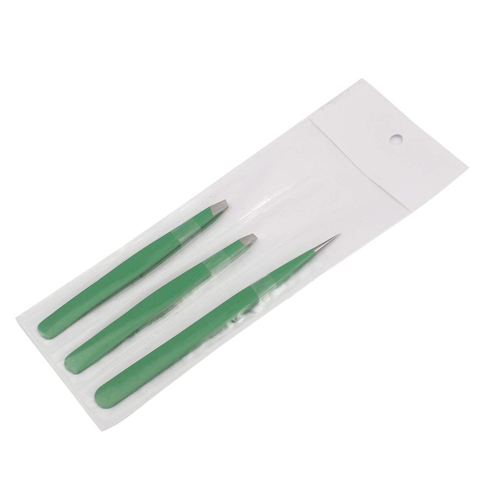 AAProTools 3 Premium Stainless Steel Eyebrow Tweezers with Pouch, Tweezers Set with Slant, Straight and Pointed Tips - Precision Calibrated - Best for Eyebrow, Ingrown Hair and Splinters (Green) A+ Qu