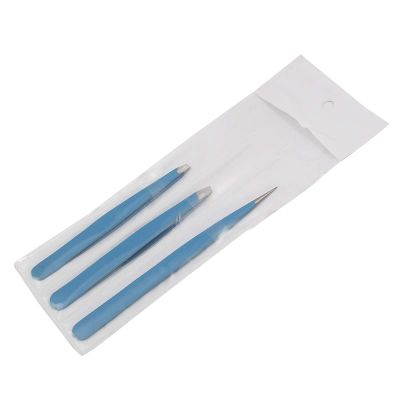 AAProTools 3 Premium Stainless Steel Eyebrow Tweezers with Pouch, Tweezers Set with Slant, Straight and Pointed Tips - Precision Calibrated - Best for Eyebrow, Ingrown Hair and Splinters (Sky Blue) A+