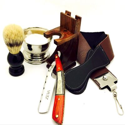 SOLINGEN MULTI COLOR WOOD HANDLE STRAIGHT RAZOR SHAVING SET IN GIFT BOX P2