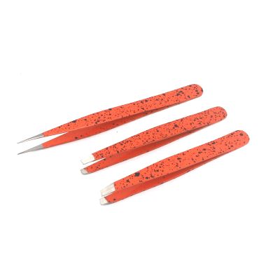 AAProTools Eyebrow Tweezer Set,3 Pcs Premium Stainless Steel Eyebrow Tweezers with Pouch,Tweezers Set with Slant, Straight and Pointed Tips - Precision Calibrated - (Orange & Black)