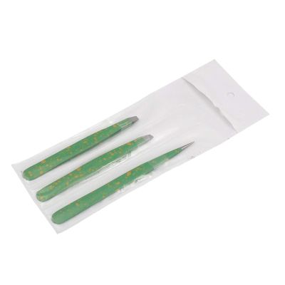 AAProTools 3 Premium Stainless Steel Eyebrow Tweezers with Pouch, Tweezers Set with Slant, Straight and Pointed Tips-Precision Calibrated-Best for Eyebrow, Ingrown Hair and Splinters (Green & Yellow)