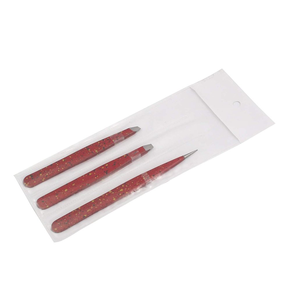 AAProTools 3 Premium Stainless Steel Eyebrow Tweezers with Pouch, Tweezers Set with Slant, Straight and Pointed Tips-Precision Calibrated-Best for Eyebrow, Ingrown Hair and Splinters (Red & Black) A+