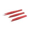 AAProTools 3 Premium Stainless Steel Eyebrow Tweezers with Pouch, Tweezers Set with Slant, Straight and Pointed Tips-Precision Calibrated-Best for Eyebrow, Ingrown Hair and Splinters (Red & Black) A+ view 2