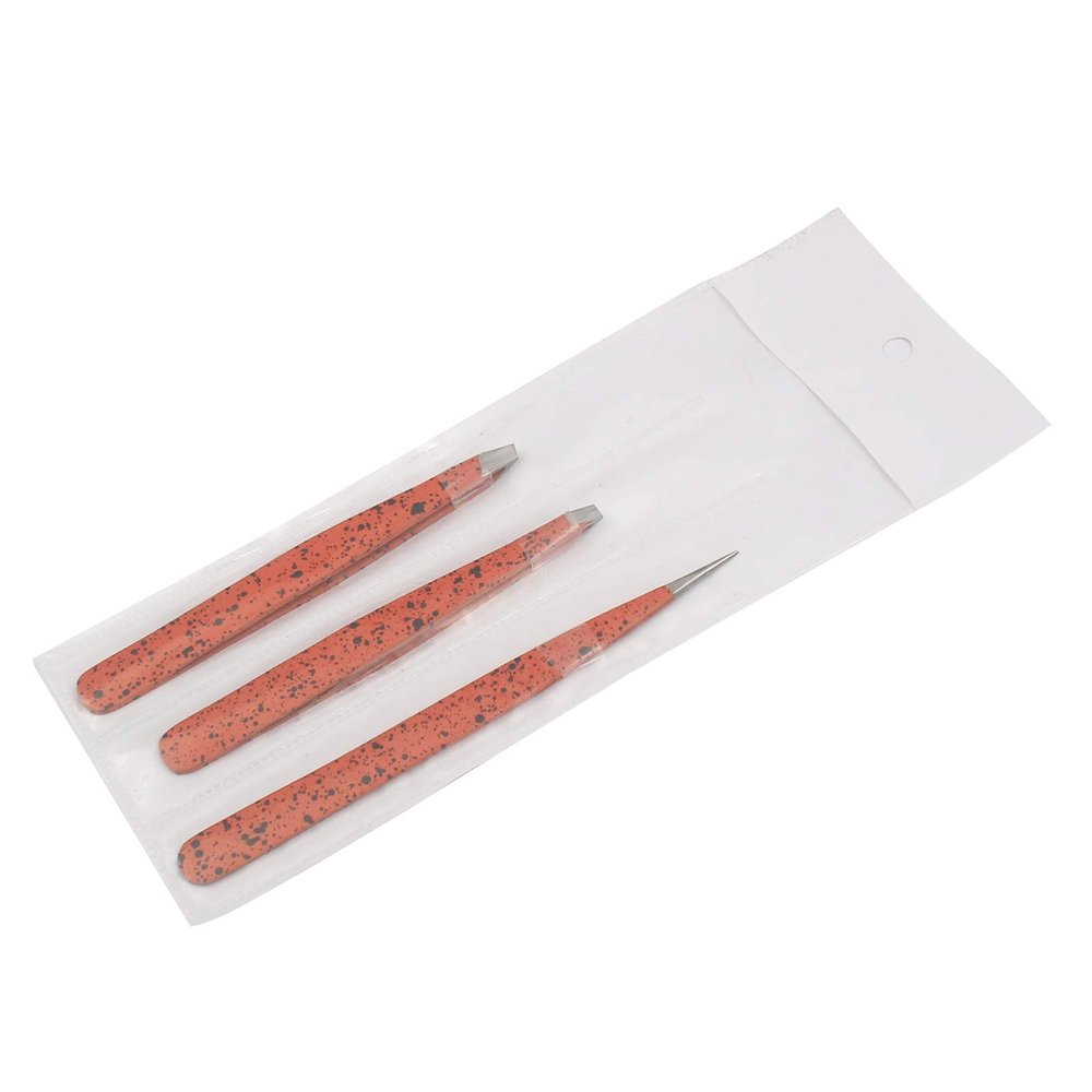 AAProTools 3 Premium Stainless Steel Eyebrow Tweezers with Pouch, Tweezers Set with Slant, Straight and Pointed Tips-Precision Calibrated-Best for Eyebrow, Ingrown Hair and Splinters (Orange & Black)