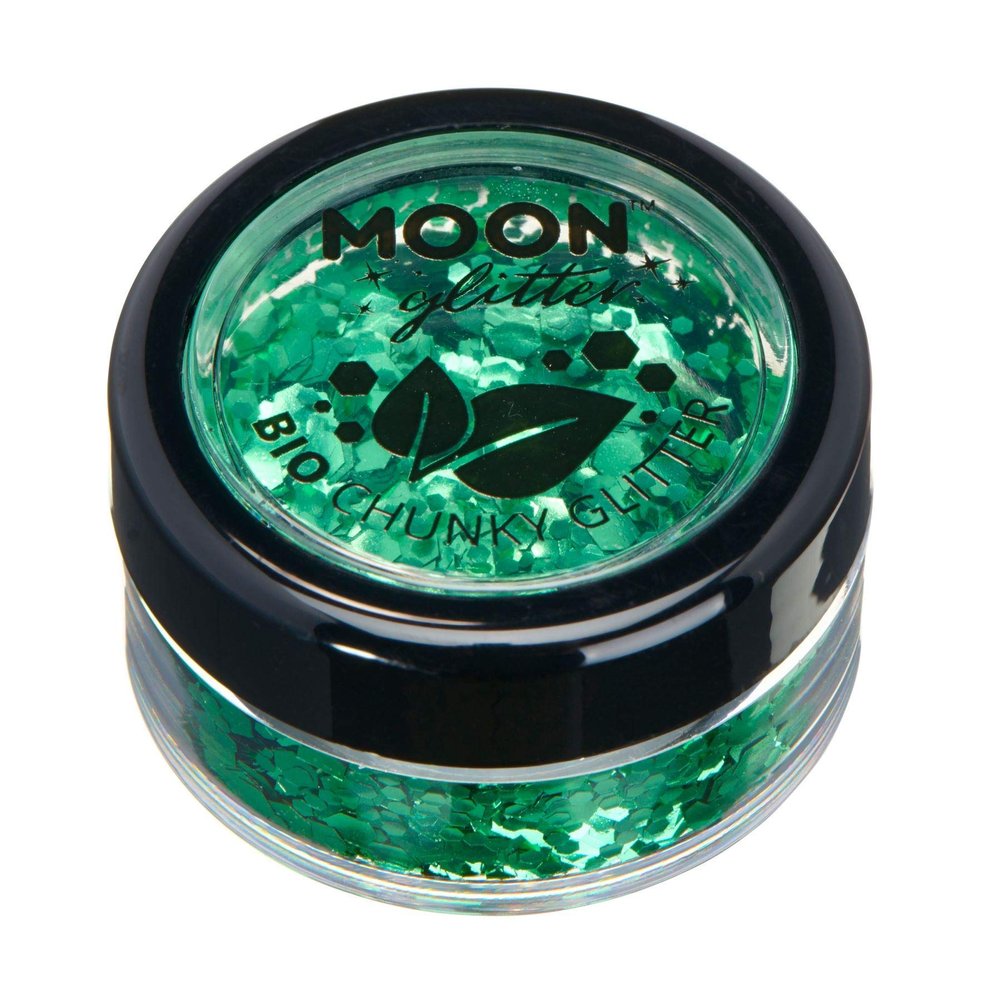 Biodegradable Eco Chunky Glitter by Moon Glitter - 100% Cosmetic Bio Glitter for Face, Body, Nails, Hair and Lips - 3g - Green