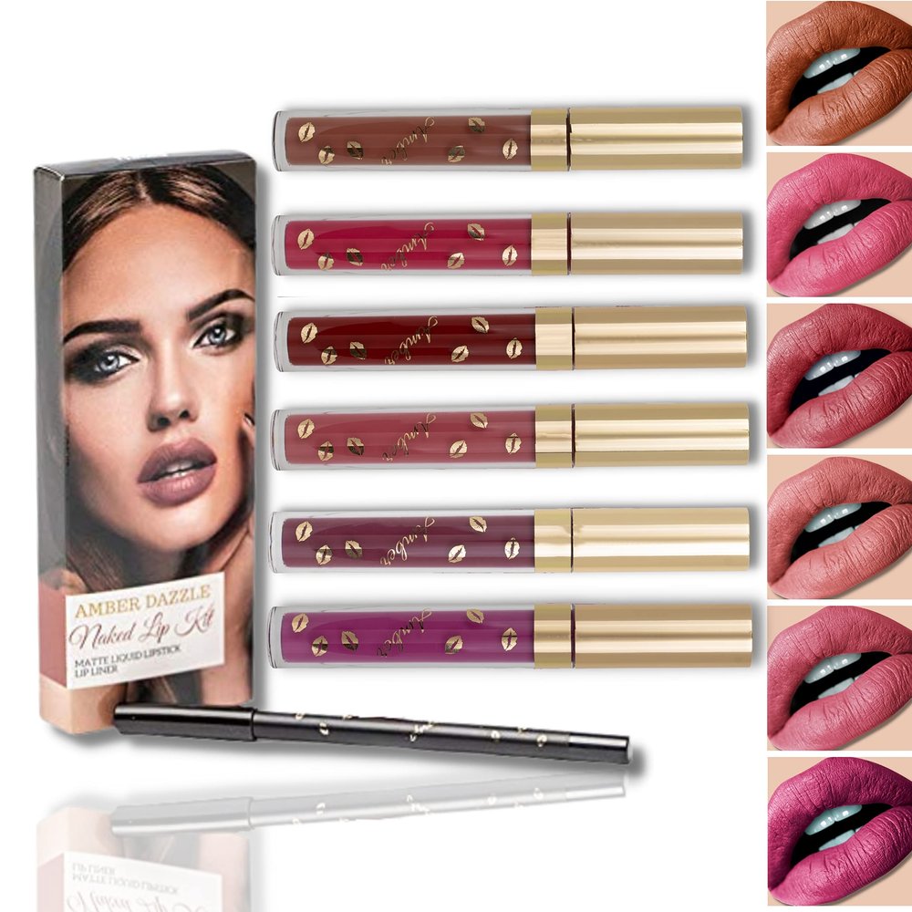 Amber Dazzle Lip Liner and Lipstick Set, Matte Lipstick with Lip Liner Pencil Makeup Kit, Long Lasting and Smudge Proof Lip Kit with Lip Liner and Matte Lipstick Set, Vegan and Cruelty Free (Fabulous)