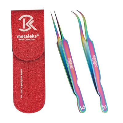 2PCS Japanese Stainless Steel, Eyelash Extension Tweezers, Matt Finish,Black Magnetic Double Tweezers Pouch (RT-05TM01)
