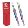 2PCS Japanese Stainless Steel, Eyelash Extension Tweezers, Matt Finish,Black Magnetic Double Tweezers Pouch (RT-05TM01) view 1