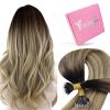 YoungSee Nano Hair Extensions Real Human Hair Balayage Darkest Brown with Blonde Invisible Nano Beads Hair Extensions for Women Nano Extension Remy Hair Ombre Cold Fusion 16inch 50g/50s view 1