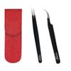 2PCS Eyelash Extension Tweezers Surgical Stainless Steel With Pouch (Black Matt Powder Coated) view 1