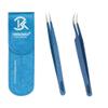 2PCS Eyelash Extension Tweezers Surgical Stainless Steel With Pouch (Blue Powder Coated 2) view 1