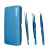 3 Pcs Russian Volume Japanese Stainless Steel Tweezers for Eyelash Extension (Blue Titanium Coated.) view 1