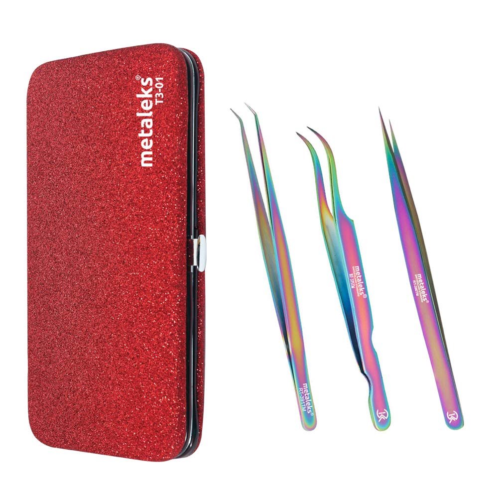 3Pcs Eyelash Extension Russian Volume Tweezers Set (Multi Titanium Coated.)