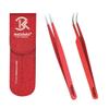 2PCS Eyelash Extension Tweezers Surgical Stainless Steel With Pouch (Red Powder Coated) view 1