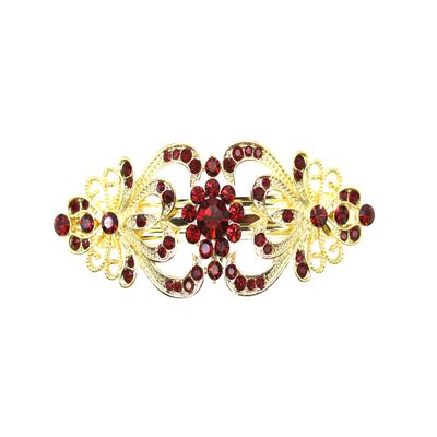 Faship Gorgeous Burgundy Rhinestone Crystal Floral Hair Barrette