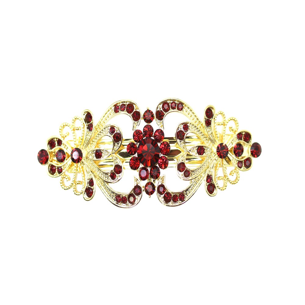 Faship Gorgeous Burgundy Rhinestone Crystal Floral Hair Barrette