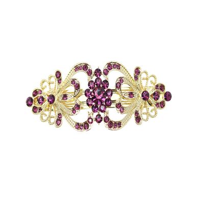 Faship Gorgeous Purple Rhinestone Crystal Floral Hair Barrette
